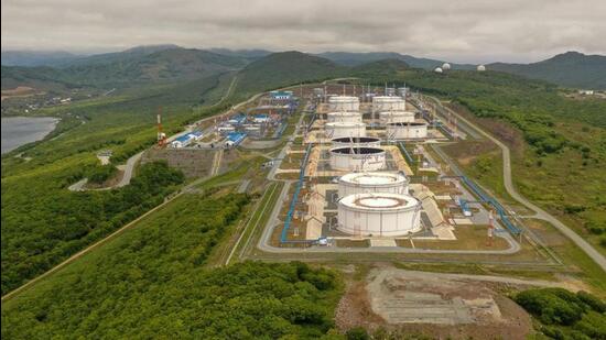 An aerial view shows oil tanks of Transneft oil pipeline operator at the crude oil terminal Kozmino on the shore of Nakhodka Bay near the port city of Nakhodka, Russia. (REUTERS)