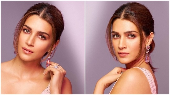 Kriti Sanon did not go too heavy on her jewellery and accessorised her look with pink briolette earrings from Joolry.(Instagram/@kritisanon)