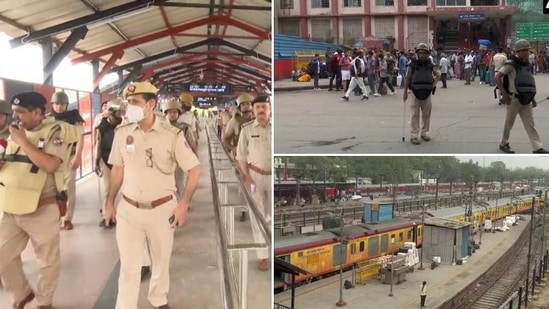 In Delhi, large number of police personnel were deploayed at Nizamuddin Railway station to ensure safety of people, and Railway property.(ANI)