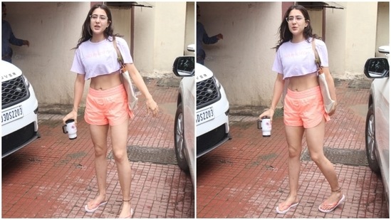 Sara Ali Khan flashes abs in 'No Photo' slogan crop top and shorts outside  the gym: All pics inside