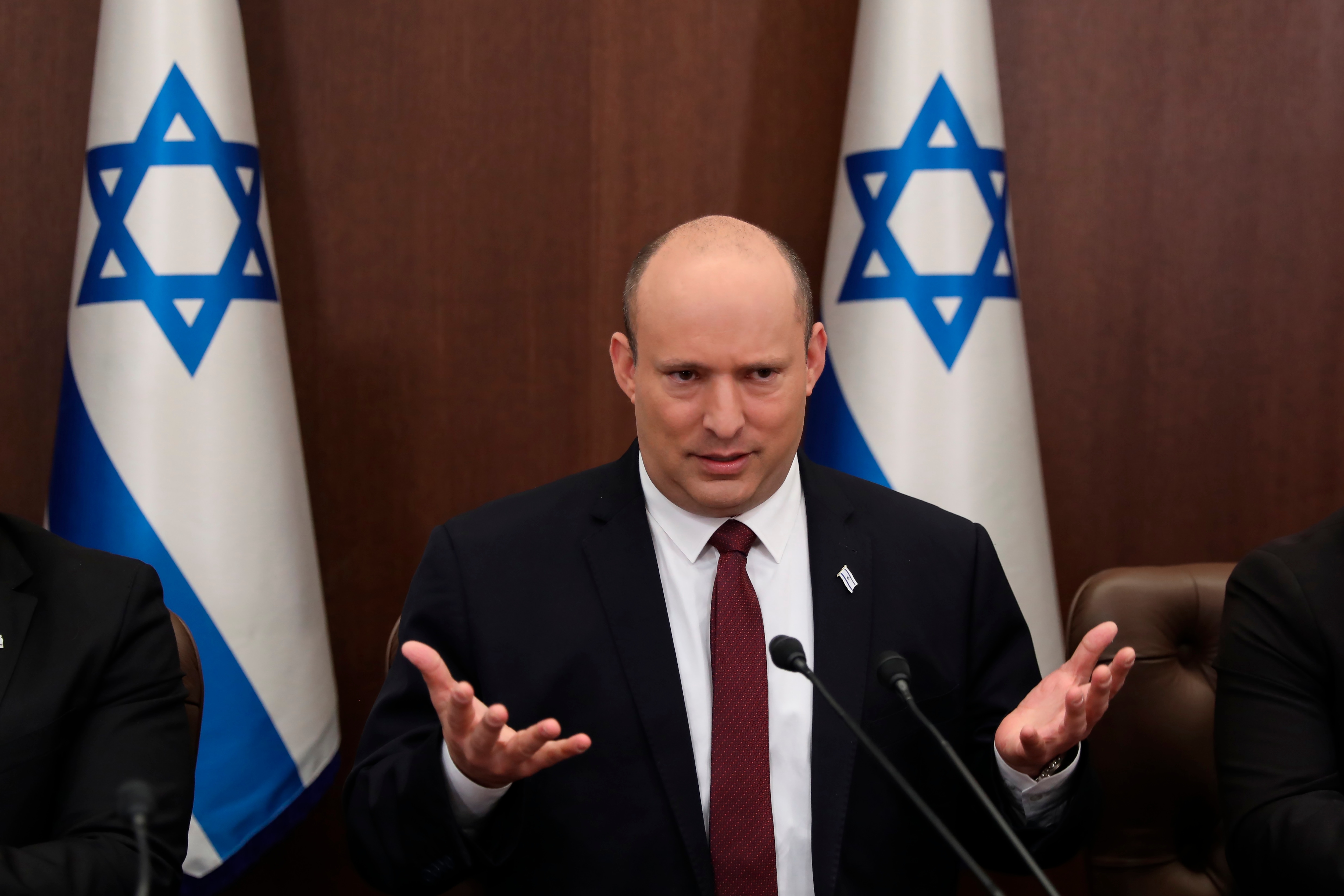 Israeli Prime Minister Naftali Bennett attends a cabinet meeting at the Prime Minister's office in Jerusalem, on &nbsp;June 19, 2022.&nbsp; (AP)