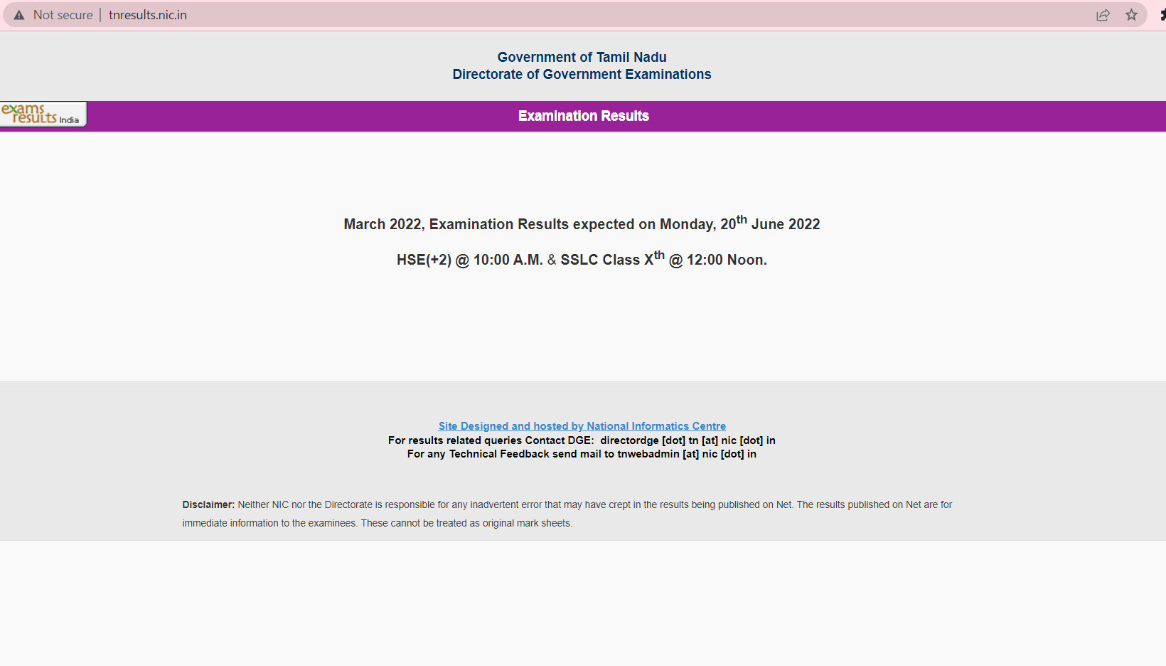 Tamil Nadu Class 10 Result 2022 at 12 noon
