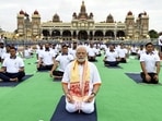 International Yoga Day 2022: Prime Minister Narendra Modi performing Yoga at Mysuru Palace. International Yoga Day 2022: Prime Minister Narendra Modi performing Yoga at Mysuru Palace.