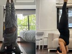 Pictures of Neha Dhupia and her dad doing yoga.