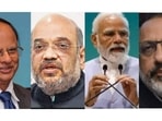 (L-R) Principal Secretary to Prime Minister of India, PK Mishra; Home Minister Amit Shah; Prime Minister Narendra Modi; and Cabinet Secretary Rajiv Gauba (File)
