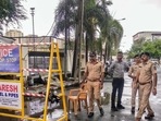 The Surat Police outside a hotel where Shiv Sena leader Eknath Shinde and a group of party lawmakers were camping.
