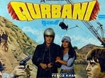 Feroze Khan and Zeenat Aman on a poster of Qurbani.