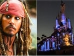 Johnny Depp as Captain Jack Sparrow is beamed onto Disneyland Paris Castle. Johnny Depp as Captain Jack Sparrow is beamed onto Disneyland Paris Castle.
