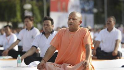 Uttar Pradesh chief minister Yogi Adityanath at an International Yoga Day event in Lucknow on Tuesday. (PTI ) Uttar Pradesh chief minister Yogi Adityanath at an International Yoga Day event in Lucknow on Tuesday. (PTI )