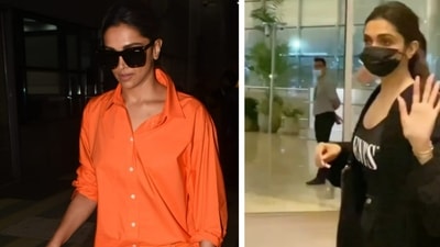 Deepika Padukone at the Mumbai airport on Monday (left) and on Tuesday (right). (Varinder Chawla)