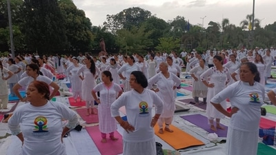 Residents performing yoga on the occasion of International Yoga Day at Ram bagh garden in Amritsar on Tuesday. (Sameer Sehgal/Hindustan Times) Residents performing yoga on the occasion of International Yoga Day at Ram bagh garden in Amritsar on Tuesday. (Sameer Sehgal/Hindustan Times)