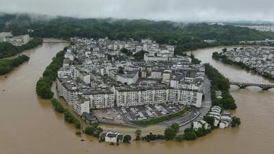 Flooded areas of Wuyuan county, southeastern China’s Jiangxi Province on Monday. (AP) Flooded areas of Wuyuan county, southeastern China’s Jiangxi Province on Monday. (AP)
