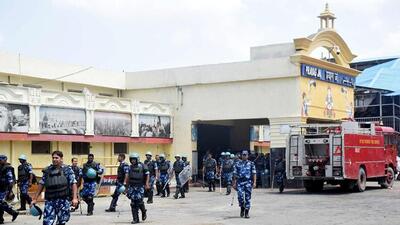 Security personnel outside Prayagraj railway station in view of Agnipath protests. (ANI) Security personnel outside Prayagraj railway station in view of Agnipath protests. (ANI)