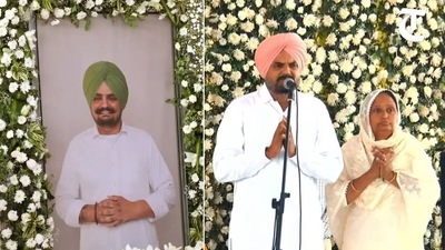 Sidhu Moose Wala's parents during his antim ardas ceremony.
