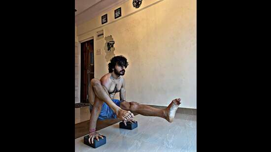 Kranti during a yoga asana