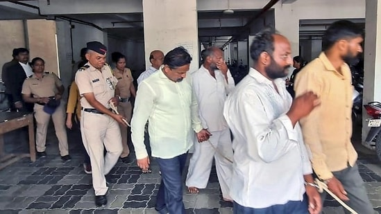 Accused of Sangli mass suicide case being produced at a court in Sangli in Maharashtra on Tuesday. (PTI)