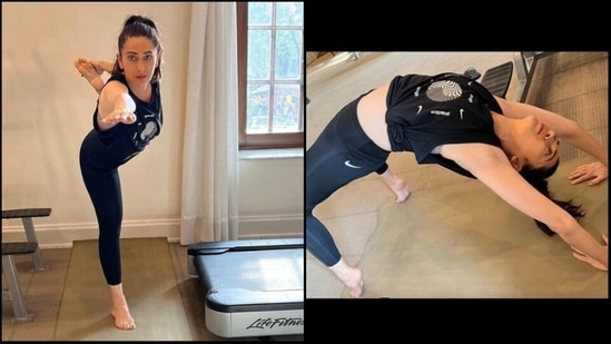 International Yoga Day 2022: Karisma Kapoor reminds us of Nisha from Dil To Pagal Hai as she nails complex Yoga poses Natarajasana, Chakrasana&nbsp;(Instagram/therealkarismakapoor)