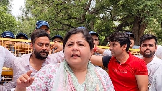 Congress leader Netta D'Souza seen protesting against ED on Tuesday. (twitter.com/MahilaCongress)