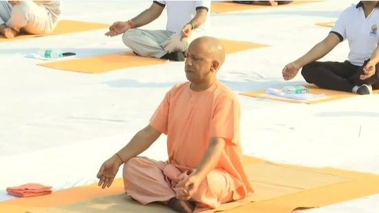 “International Yoga Day is making all of us feel proud of our heritage,” Uttar Pradesh chief minister Yogi Adityanath said.(@CmOfficeUP)