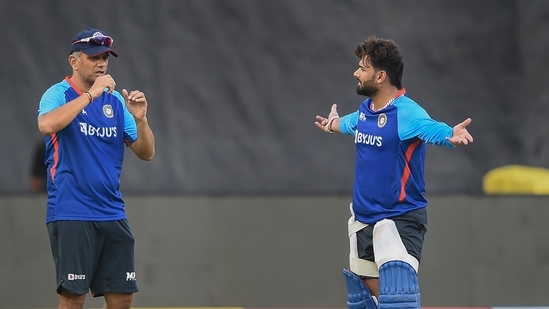 India cricket team head coach Rahul Dravid with player Rishabh Pant (PTI)