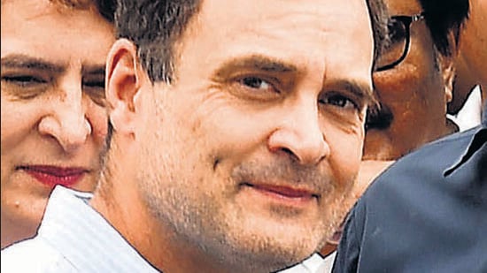 New Delhi, India - June 14, 2022: Congress leader Rahul Gandhi with party leaders at AICC headquarters before leaving for the Enforcement Directorate (ED) office to appear in the National Herald case, in New Delhi, India, on Tuesday, June 14, 2022. (Photo by Arvind Yadav/ Hindustan Times) (Hindustan Times)