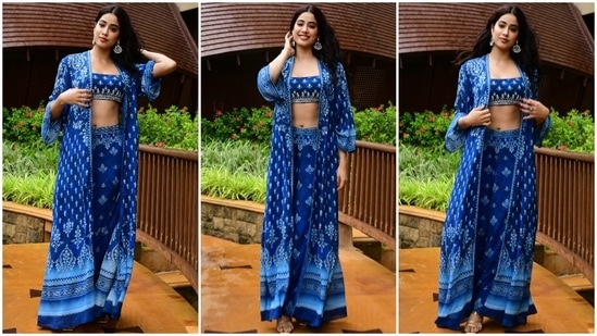 Janhvi Kapoor in a crop top and sharara set.&nbsp;(HT Photo/Varinder Chawla)