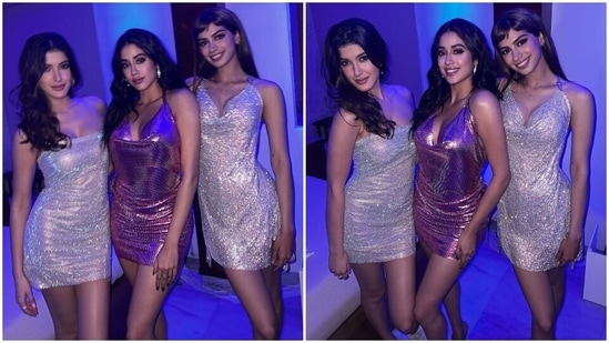 While Janhvi chose a lavender sequinned mini dress with a cowl neckline, plunging neckline and halter straps, Khushi wore a silver dress with a loose silhouette. The sister duo kept their tresses open and opted for bold makeup picks.(Instagram)