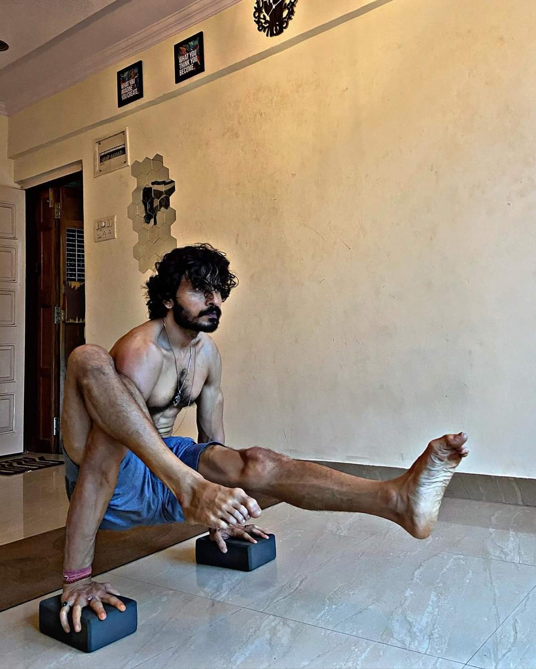 Kranti during a yoga asana Kranti during a yoga asana