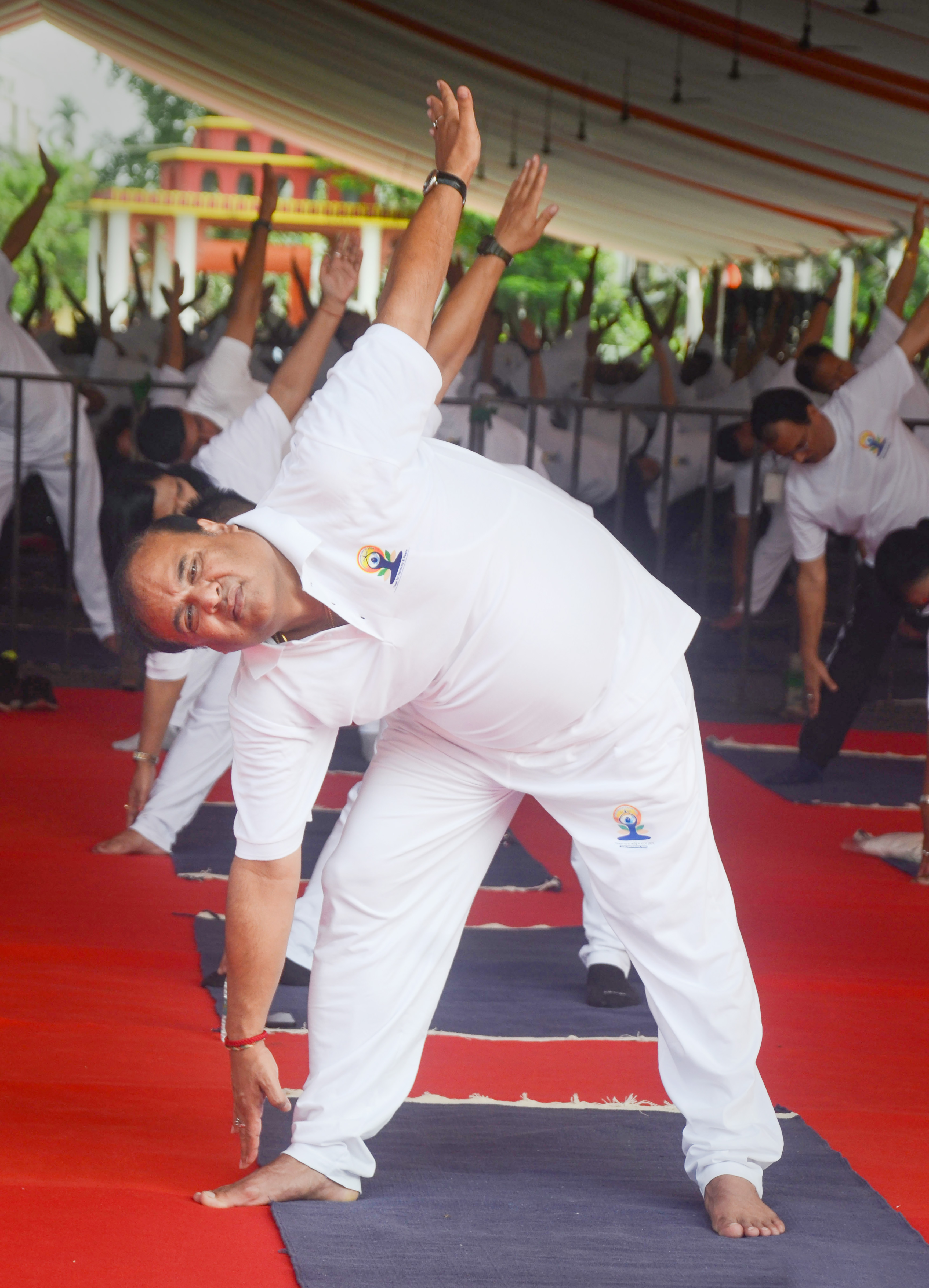 Assam Chief Minister Himanta Biswa Sarma attends the 8th International Yoga Day event in Dibrugarh. (PTI)