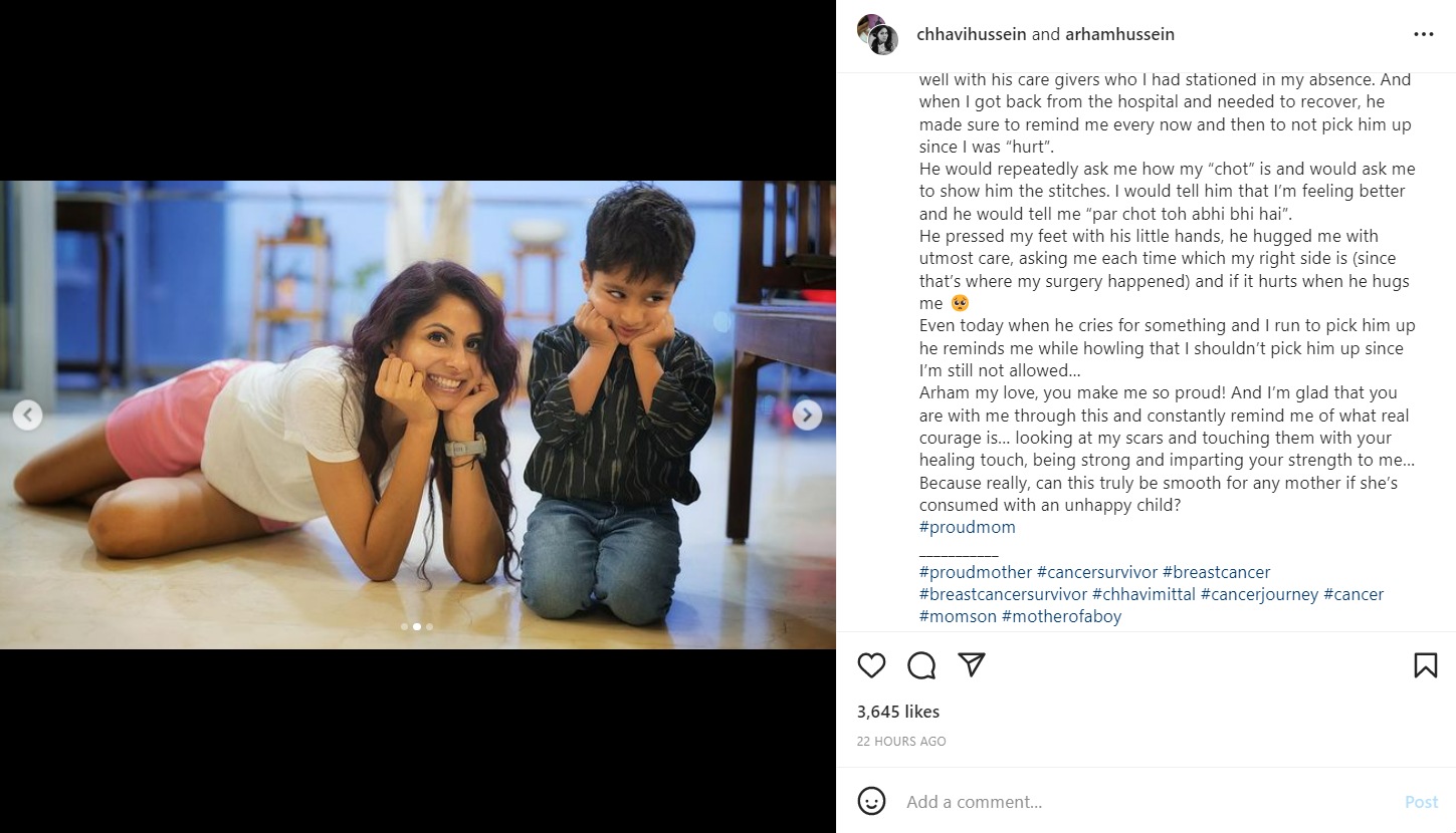 Chhavi Mittal's Instagram post for her son Arham Hussein.