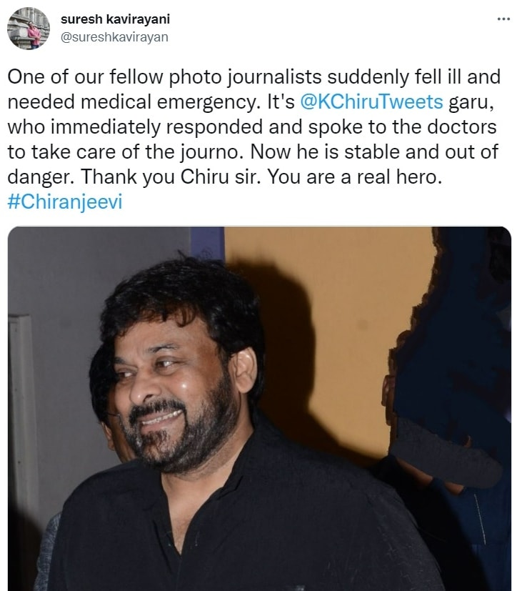 A journalist tweeted about Chiranjeevi.&nbsp;