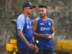 Umran Malik and Rahul Dravid in the nets during India vs South Africa series. (PTI) Umran Malik and Rahul Dravid in the nets during India vs South Africa series. (PTI)
