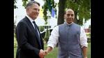 Union defence minister Rajnath Singh (right) with Australian deputy prime minister Richard Marles in New Delhi on Wednesday. (PIB Photo) Union defence minister Rajnath Singh (right) with Australian deputy prime minister Richard Marles in New Delhi on Wednesday. (PIB Photo)