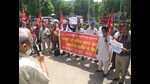 The Communist Party of India protesting against the Agneepath Recruitment Scheme in Ludhiana on Wednesday. (HT Photo) The Communist Party of India protesting against the Agneepath Recruitment Scheme in Ludhiana on Wednesday. (HT Photo)