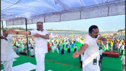 Brijesh Pathak, deputy chief minister, Uttar Pradesh, participated in&nbsp;Yoga activities in Prayagraj, on Tuesday, June 21, 2022.