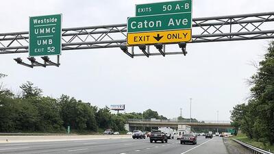 MDTA said Nakka Sai Charan was found near Exit 50 (Caton Avenue) of southbound Interstate 95 on Sunday. He had a gunshot wound to the head (Wikicommons/Famartin)