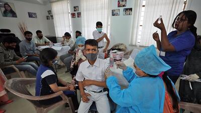A student reacts while receiving a dose of the COVID-19 vaccine during a vaccination drive, in Jammu. (ANI) A student reacts while receiving a dose of the COVID-19 vaccine during a vaccination drive, in Jammu. (ANI)