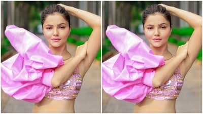 Rubina opted for a minimal makeup look to complement her attire. In pink eyeshadow, mascara-laden eyelashes, drawn eyebrows, contoured cheeks and a shade of pastel pink lipstick, Rubina rounded off the look. (Instagram/@rubinadilaik)