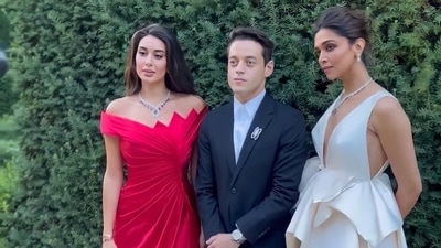 Deepika Padukone poses with Rami Malek and Yasmine Sabri. Deepika Padukone poses with Rami Malek and Yasmine Sabri.