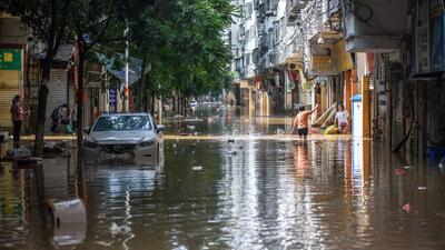 A flooded street after heavy rains in Shaoguan in China's southern Guangdong province. (AFP)