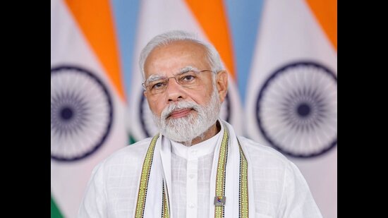 Prime Minister Narendra Modi addressed ‘Brics Business Forum 2022’, through a video conference, in New Delhi (PIB via PTI)