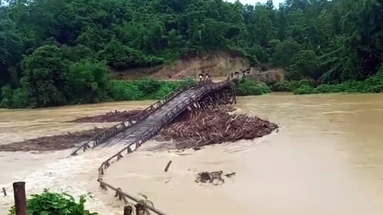 Roads were blocked, bridges washed away, mobile connectivity snapped and power supply disrupted as flash floods and landslides wreaked havoc in Meghalaya's South Garo Hills district, affecting around 40,000 people, officials said on Tuesday.(ANI)