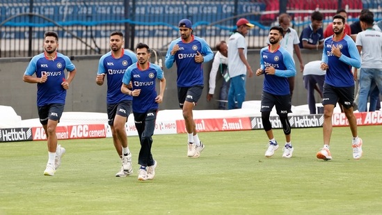 Team India players during practice session.(ANI)