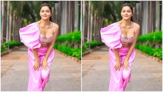 Rubina played muse to fashion designer Ankur J and picked a pink co-ord set for the pictures.(Instagram/@rubinadilaik)