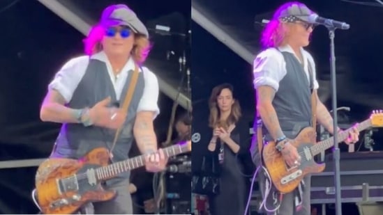 Johnny Depp performs with Jeff Beck in Helsinki.&nbsp;