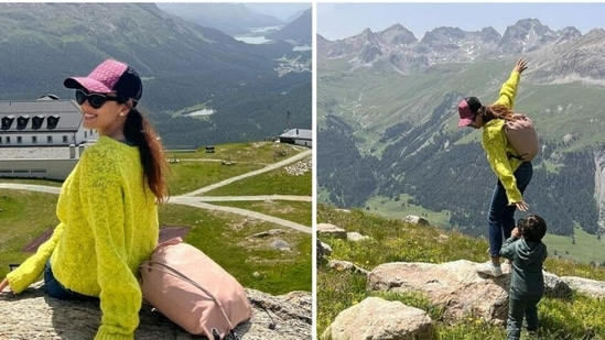 Mira Rajput shared photos from a trek during a Switzerland holiday with son Zain Kapoor and their family.