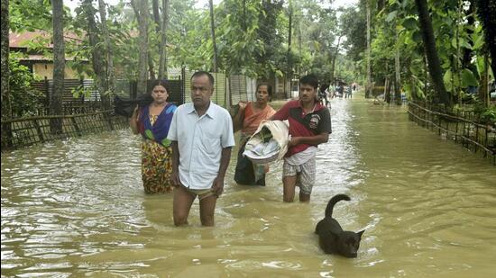Assam’s flood-affected Nalbari district. (PTI)