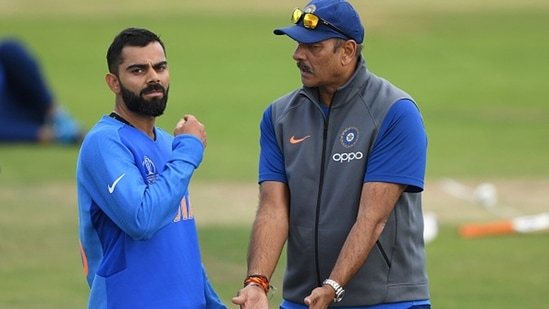 Ravi Shastri and Virat Kohli during the 2019 World Cup.&nbsp;(Getty)