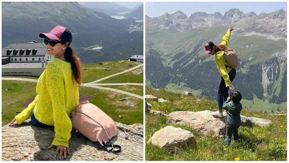 Mira Rajput shared photos from a trek during a Switzerland holiday with son Zain Kapoor and their family. Mira Rajput shared photos from a trek during a Switzerland holiday with son Zain Kapoor and their family.