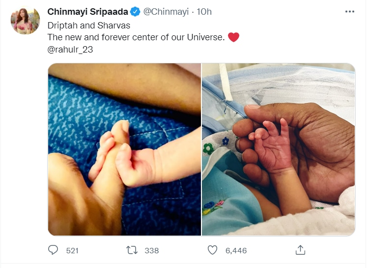 Chinmayi Sripada shares a glimpse of her newborns.